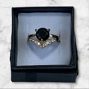 Women's Black Simulated Stone Ring Size 6.5 Gold Tone Rhinestone Accent NEW